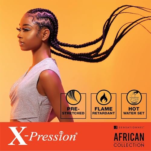 Sensationnel XPRESSION 3X Pre-Stretched Braid 58 inches (5-Pack, 1B Off Black) Avelisse
