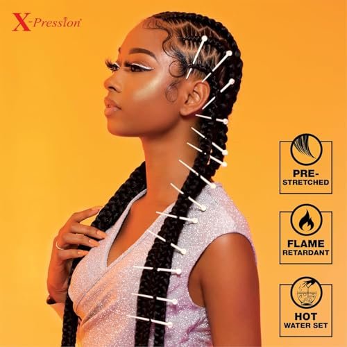 Sensationnel XPRESSION 3X Pre-Stretched Braid 58 inches (5-Pack, 1B Off Black) Avelisse