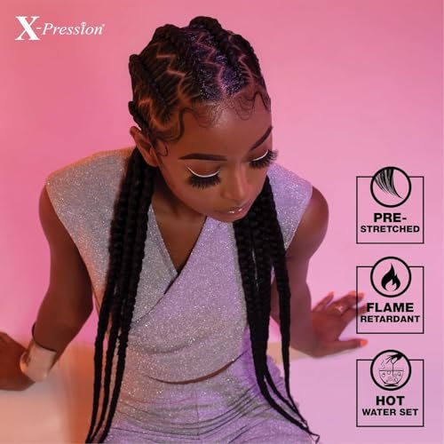 Sensationnel XPRESSION 3X Pre-Stretched Braid 58 inches (5-Pack, 1B Off Black) Avelisse