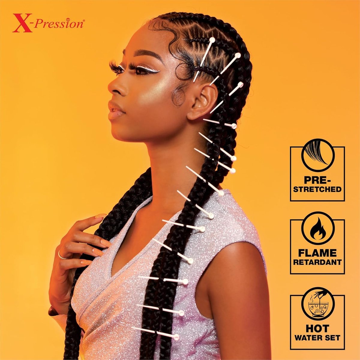 Sensationnel XPRESSION 3X Pre-Stretched Braid 58 inches (5-Pack, 1B Off Black) Avelisse