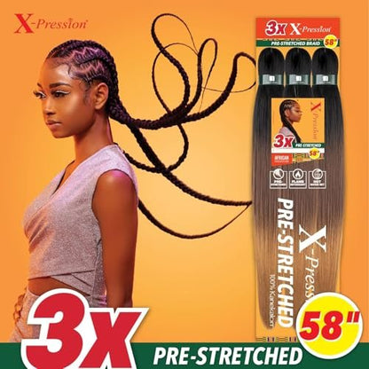 Sensationnel XPRESSION 3X Pre-Stretched Braid 58 inches (5-Pack, 1B Off Black) Avelisse