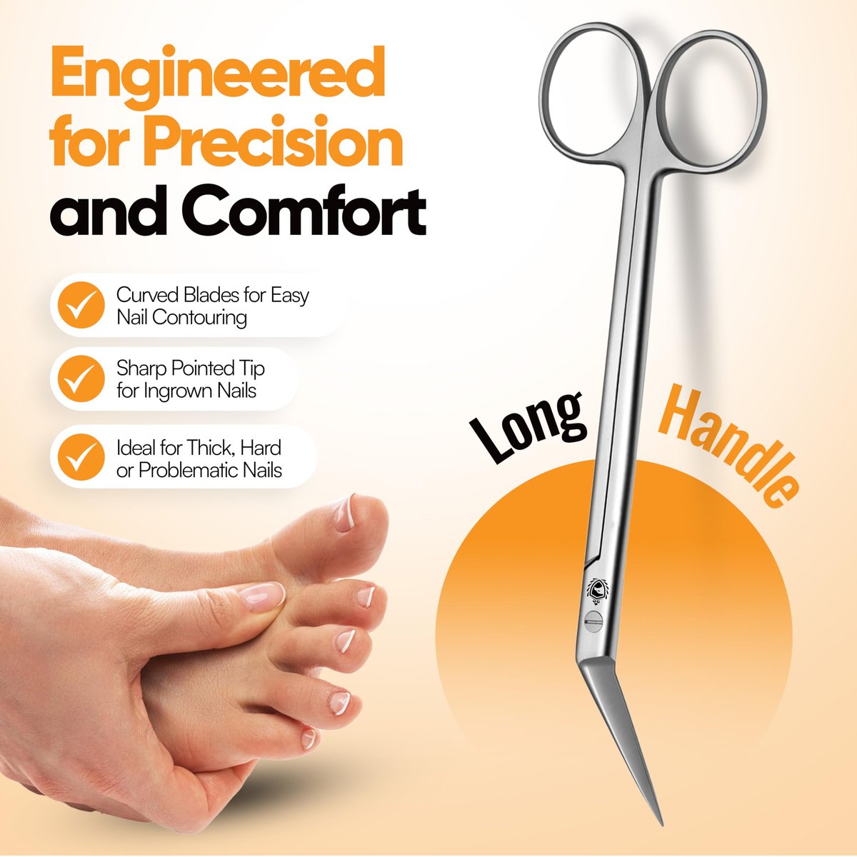 Long Handle Toenail Scissors - 6" Stainless Steel Nail Clippers for Seniors, Podiatrist Manicure Pedicure, Ingrown Toe Nails & Fingernail Cuticle Trimmer - Krisp Beauty - görsel 3
