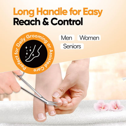 Long Handle Toenail Scissors - 6" Stainless Steel Nail Clippers for Seniors, Podiatrist Manicure Pedicure, Ingrown Toe Nails & Fingernail Cuticle Trimmer - Krisp Beauty