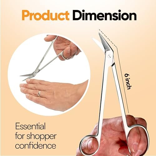 Long Handle Toenail Scissors - 6" Stainless Steel Nail Clippers for Seniors, Podiatrist Manicure Pedicure, Ingrown Toe Nails & Fingernail Cuticle Trimmer - Krisp Beauty - görsel 6