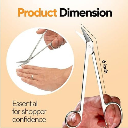 Long Handle Toenail Scissors - 6" Stainless Steel Nail Clippers for Seniors, Podiatrist Manicure Pedicure, Ingrown Toe Nails & Fingernail Cuticle Trimmer - Krisp Beauty