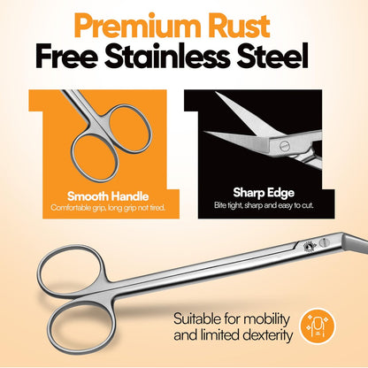 Long Handle Toenail Scissors - 6" Stainless Steel Nail Clippers for Seniors, Podiatrist Manicure Pedicure, Ingrown Toe Nails & Fingernail Cuticle Trimmer - Krisp Beauty