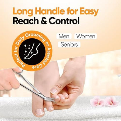 Long Handle Toenail Scissors - 6" Stainless Steel Nail Clippers for Seniors, Podiatrist Manicure Pedicure, Ingrown Toe Nails & Fingernail Cuticle Trimmer - Krisp Beauty