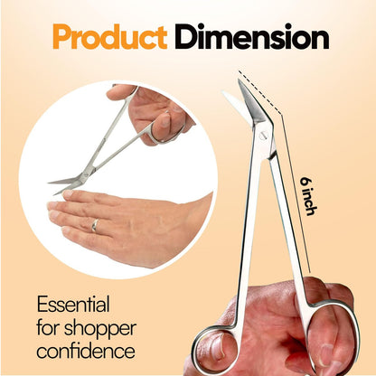 Long Handle Toenail Scissors - 6" Stainless Steel Nail Clippers for Seniors, Podiatrist Manicure Pedicure, Ingrown Toe Nails & Fingernail Cuticle Trimmer - Krisp Beauty