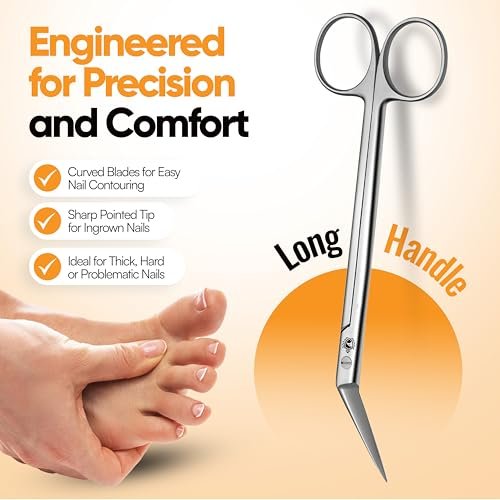 Long Handle Toenail Scissors - 6" Stainless Steel Nail Clippers for Seniors, Podiatrist Manicure Pedicure, Ingrown Toe Nails & Fingernail Cuticle Trimmer - Krisp Beauty - görsel 4
