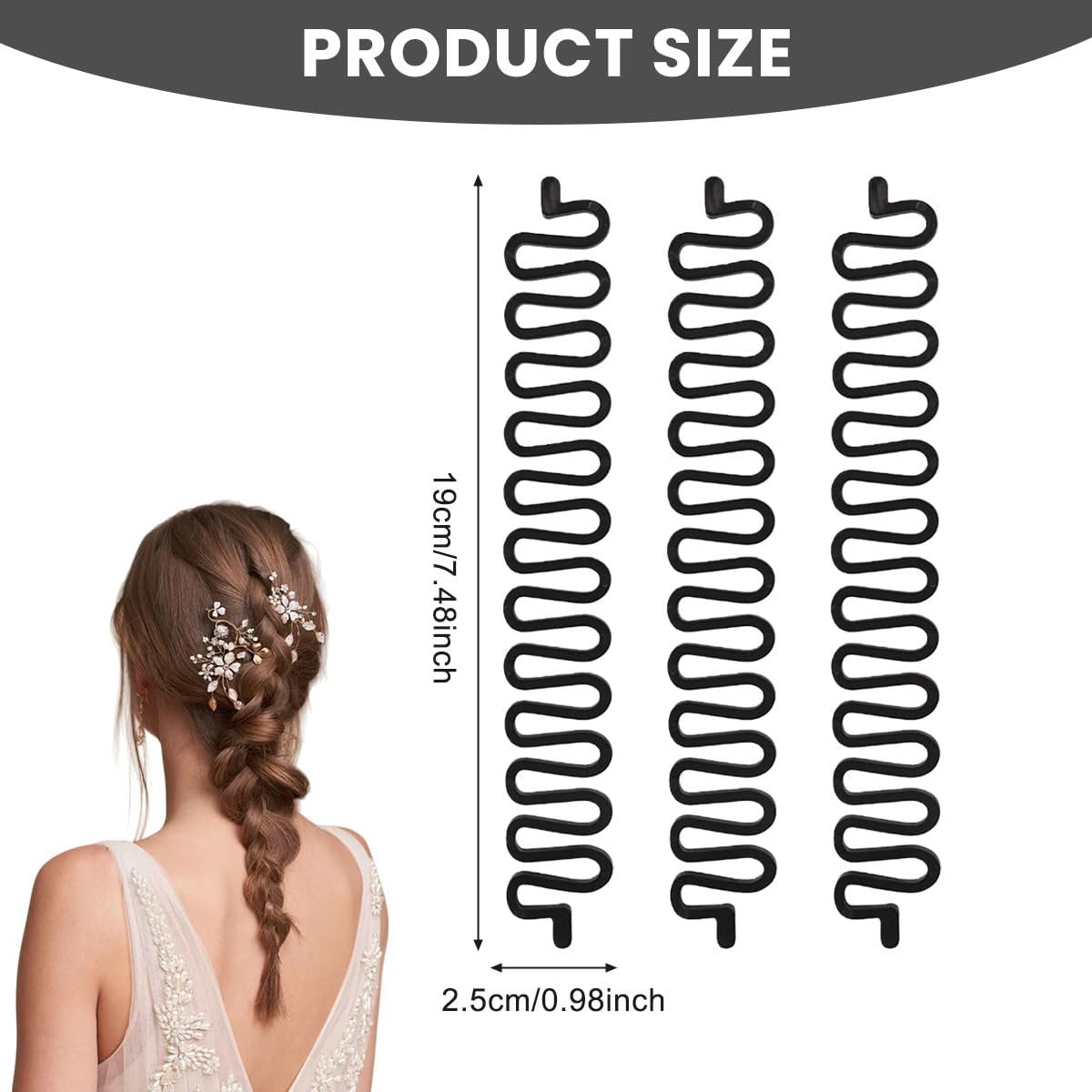 6-Pack 7.6-Inch Black Plastic Fishbone Wave Hair Braid Tool - French Braiding Tool for DIY Hairstyles - görsel 3