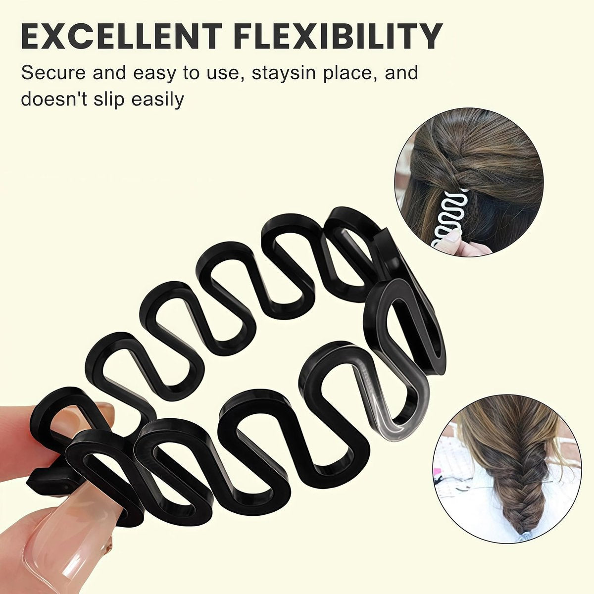 6-Pack 7.6-Inch Black Plastic Fishbone Wave Hair Braid Tool - French Braiding Tool for DIY Hairstyles - görsel 13