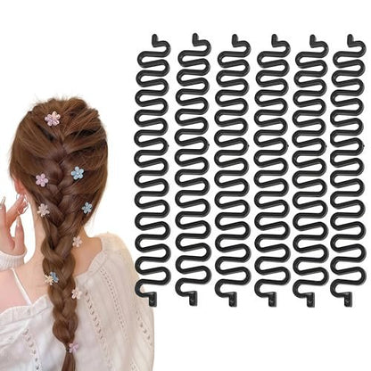6-Pack 7.6-Inch Black Plastic Fishbone Wave Hair Braid Tool - French Braiding Tool for DIY Hairstyles