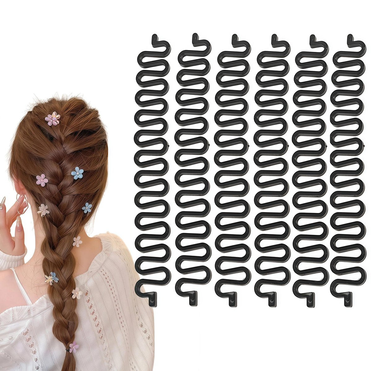 6-Pack 7.6-Inch Black Plastic Fishbone Wave Hair Braid Tool - French Braiding Tool for DIY Hairstyles - görsel 1