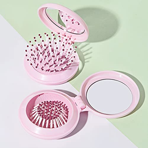 Trikeel Mini Folding Hair Brush with Mirror – Compact Travel Size Pop Up Pocket Brush for Purse or Backpack (Pink) - görsel 8