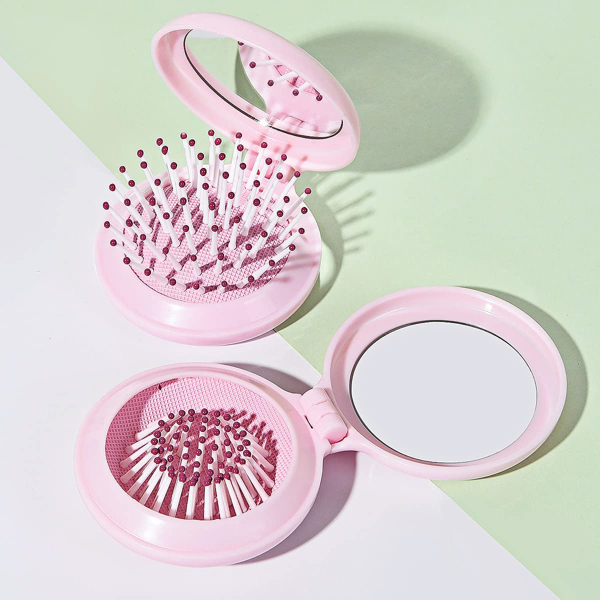 Trikeel Mini Folding Hair Brush with Mirror – Compact Travel Size Pop Up Pocket Brush for Purse or Backpack (Pink) - görsel 7