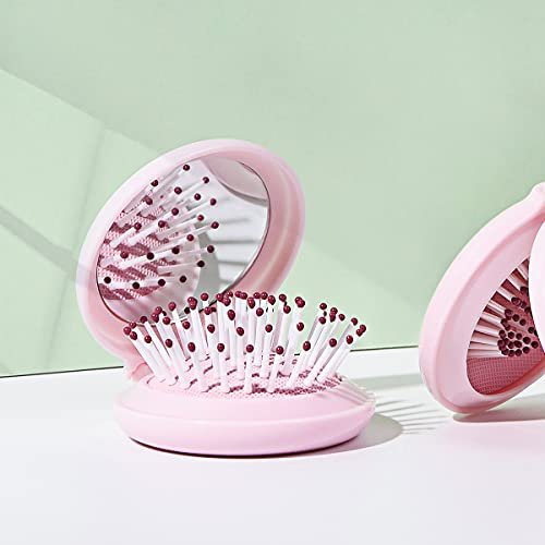 Trikeel Mini Folding Hair Brush with Mirror – Compact Travel Size Pop Up Pocket Brush for Purse or Backpack (Pink) - görsel 10