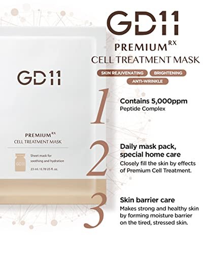 GD11 Premium RX Treatment Mask - Anti-Aging Facial Sheet Mask with Stem Cell Extract, Soothing & Moisturizing, Barrier-Strengthening & Skin Elasticity Care, Hypoallergenic Tencel Sheet, 6 Sheets - görsel 4