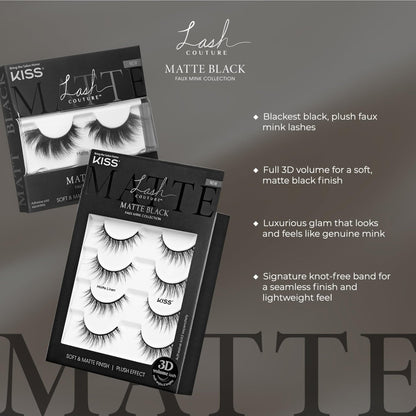 KISS Matte Black False Eyelashes - Matte Sheer, 16mm, Reusable Lash Clusters