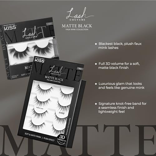 KISS Matte Black False Eyelashes - Matte Sheer, 16mm, Reusable Lash Clusters - görsel 6