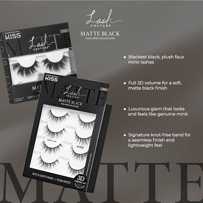 KISS Matte Black False Eyelashes - Matte Sheer, 16mm, Reusable Lash Clusters
