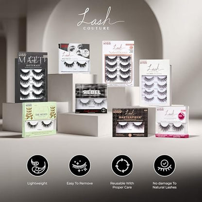 KISS Matte Black False Eyelashes - Matte Sheer, 16mm, Reusable Lash Clusters