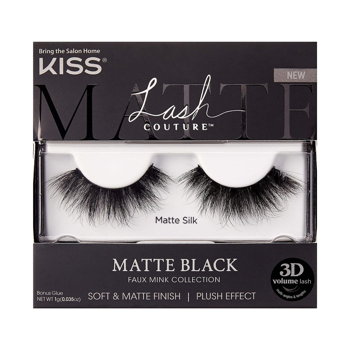KISS Lash Couture Matte Black Faux Mink False Eyelashes - 14mm 3D Volume, Soft Matte Finish - Style 'Matte Silk' - 1 Pair - görsel 1