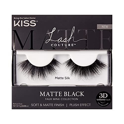 KISS Lash Couture Matte Black Faux Mink False Eyelashes - 14mm 3D Volume, Soft Matte Finish - Style 'Matte Silk' - 1 Pair - görsel 2