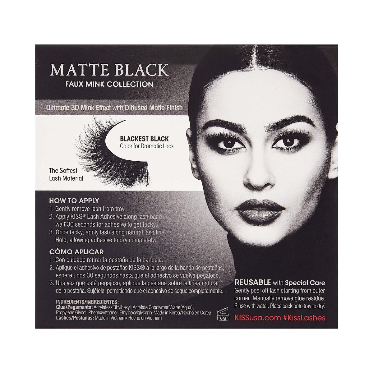 KISS Lash Couture Matte Black Faux Mink False Eyelashes - 14mm 3D Volume, Soft Matte Finish - Style 'Matte Silk' - 1 Pair - görsel 5