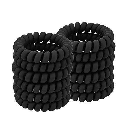 Matte Black Spiral Coil Hair Ties for Women - No Crease Ponytail Holders for Thick & All Hair Types, 12 Pcs - görsel 2