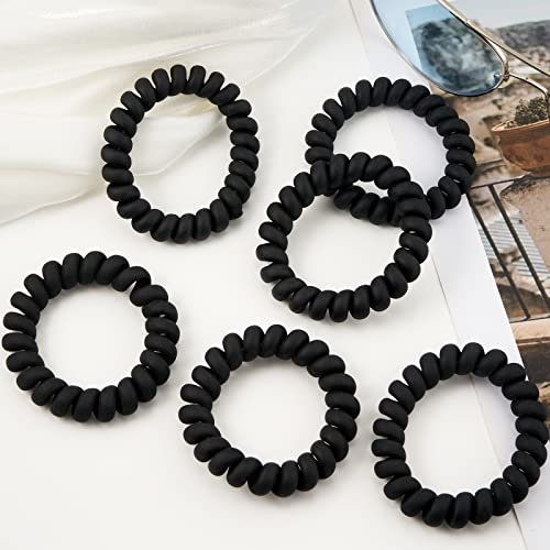 Matte Black Spiral Coil Hair Ties for Women - No Crease Ponytail Holders for Thick & All Hair Types, 12 Pcs - görsel 8