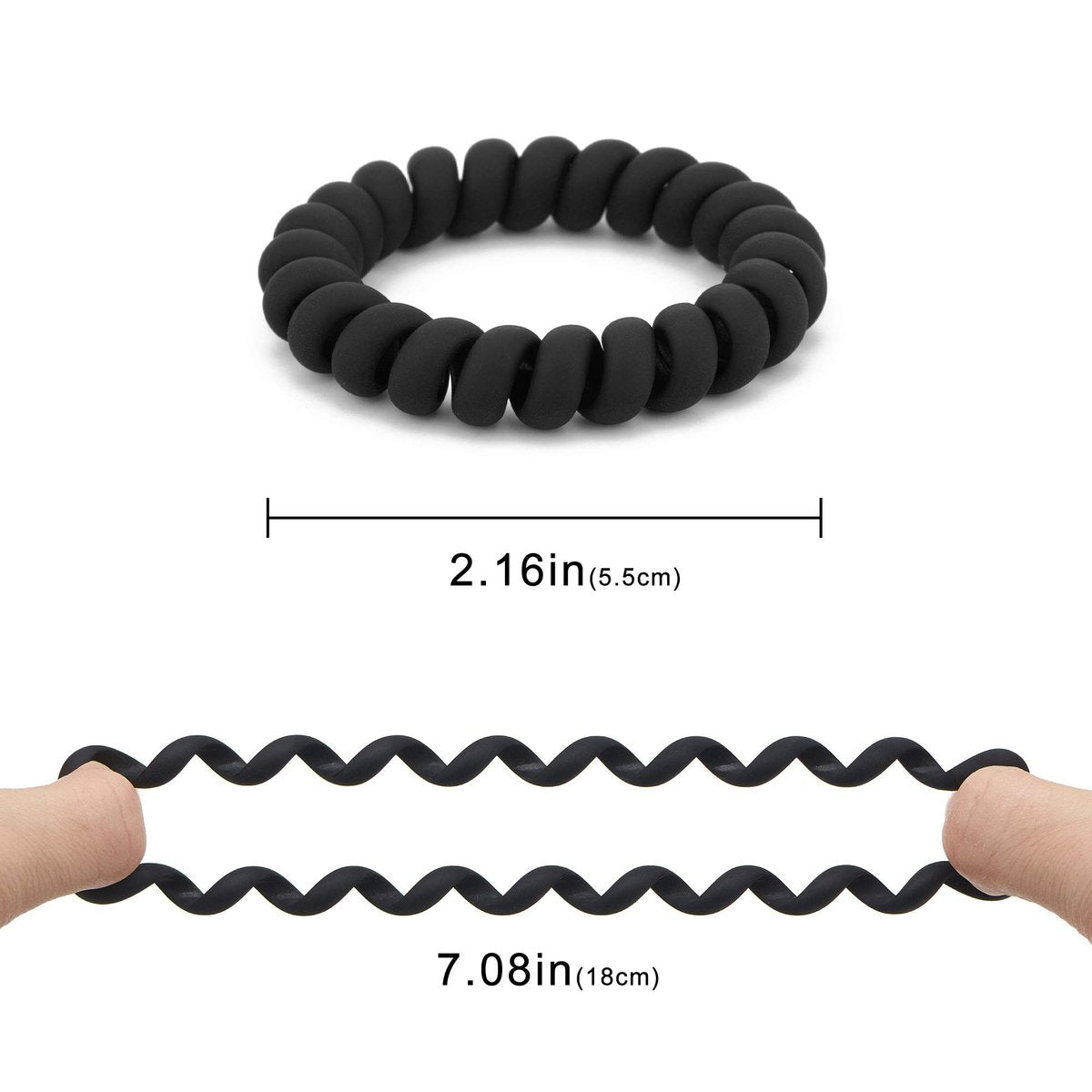Matte Black Spiral Coil Hair Ties for Women - No Crease Ponytail Holders for Thick & All Hair Types, 12 Pcs - görsel 3