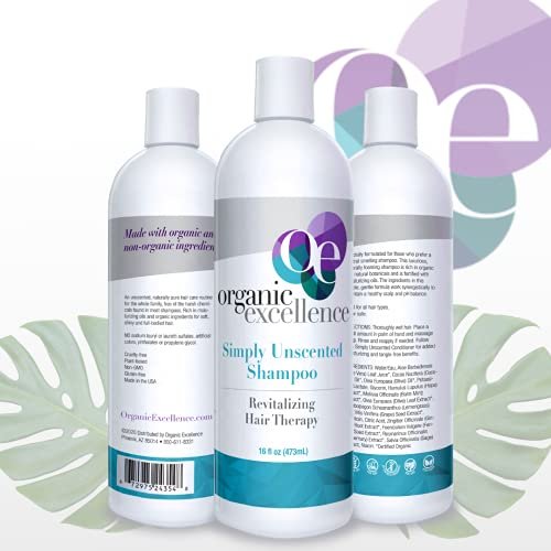 Organic Excellence All Natural Chemical-Free Shampoo | Non-Toxic, Sulfate-Free, Paraben-Free, Fragrance-Free for Men, Women, and Kids - Color-Safe 16 fl oz Avelisse