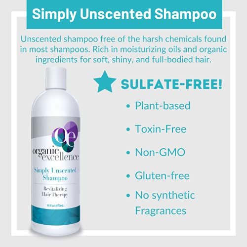 Organic Excellence All Natural Chemical-Free Shampoo | Non-Toxic, Sulfate-Free, Paraben-Free, Fragrance-Free for Men, Women, and Kids - Color-Safe 16 fl oz Avelisse