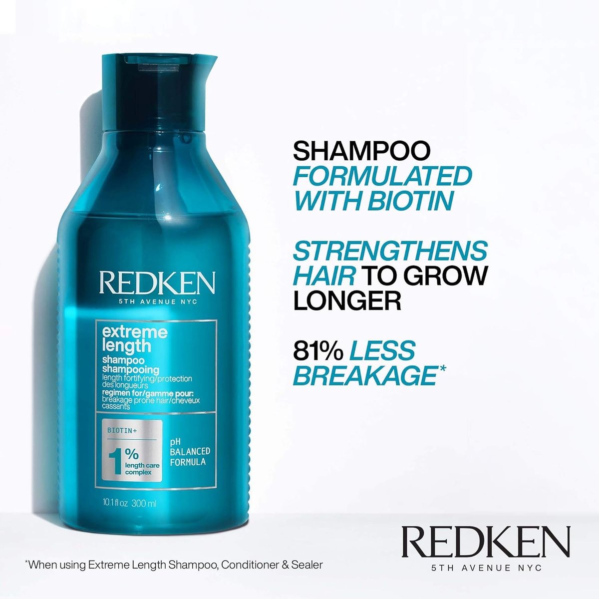 Redken Extreme Length Shampoo for Damaged Hair – Prevents Breakage, Strengthens & Promotes Hair Growth with Biotin, 10.1 oz - görsel 6
