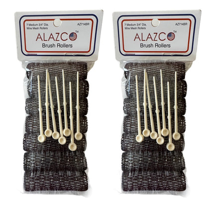 ALAZCO 14-Piece Vintage Style Medium Hair Rollers with Bristles & Flexible Locking Pins - Black Avelisse
