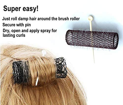 ALAZCO 14-Piece Vintage Style Medium Hair Rollers with Bristles & Flexible Locking Pins - Black Avelisse