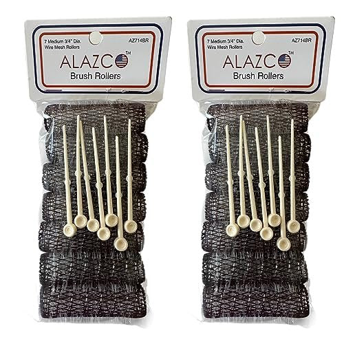 ALAZCO 14-Piece Vintage Style Medium Hair Rollers with Bristles & Flexible Locking Pins - Black Avelisse