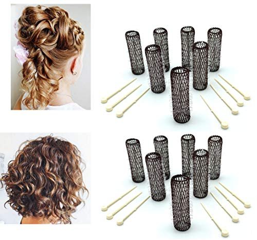 ALAZCO 14-Piece Vintage Style Medium Hair Rollers with Bristles & Flexible Locking Pins - Black Avelisse