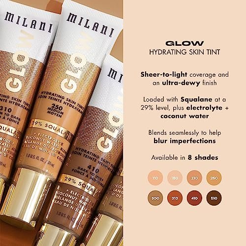 Milani Glow Hydrating Skin Tint - 410 Dark to Deep - Lightweight Foundation for Radiant Skin Avelisse