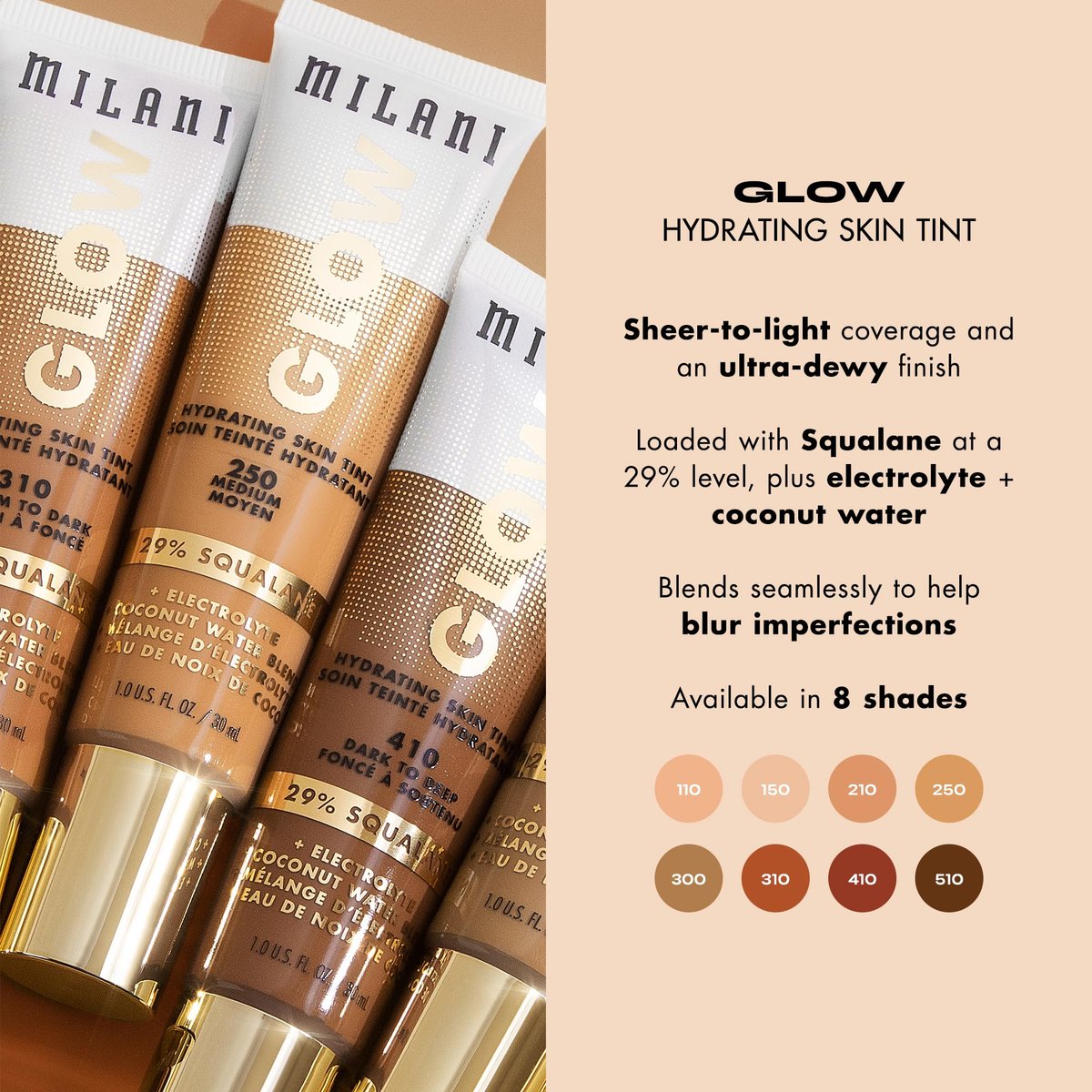 Milani Glow Hydrating Skin Tint - 410 Dark to Deep - Lightweight Foundation for Radiant Skin Avelisse