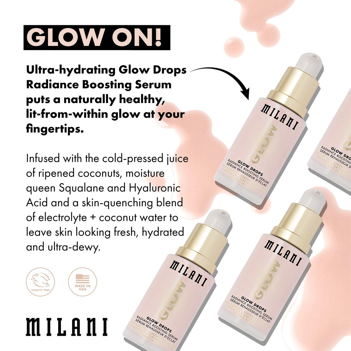 Milani Glow Drops Radiance Boosting Serum - 1 Fl Oz - Illuminating Face Serum for Glowing Skin Avelisse