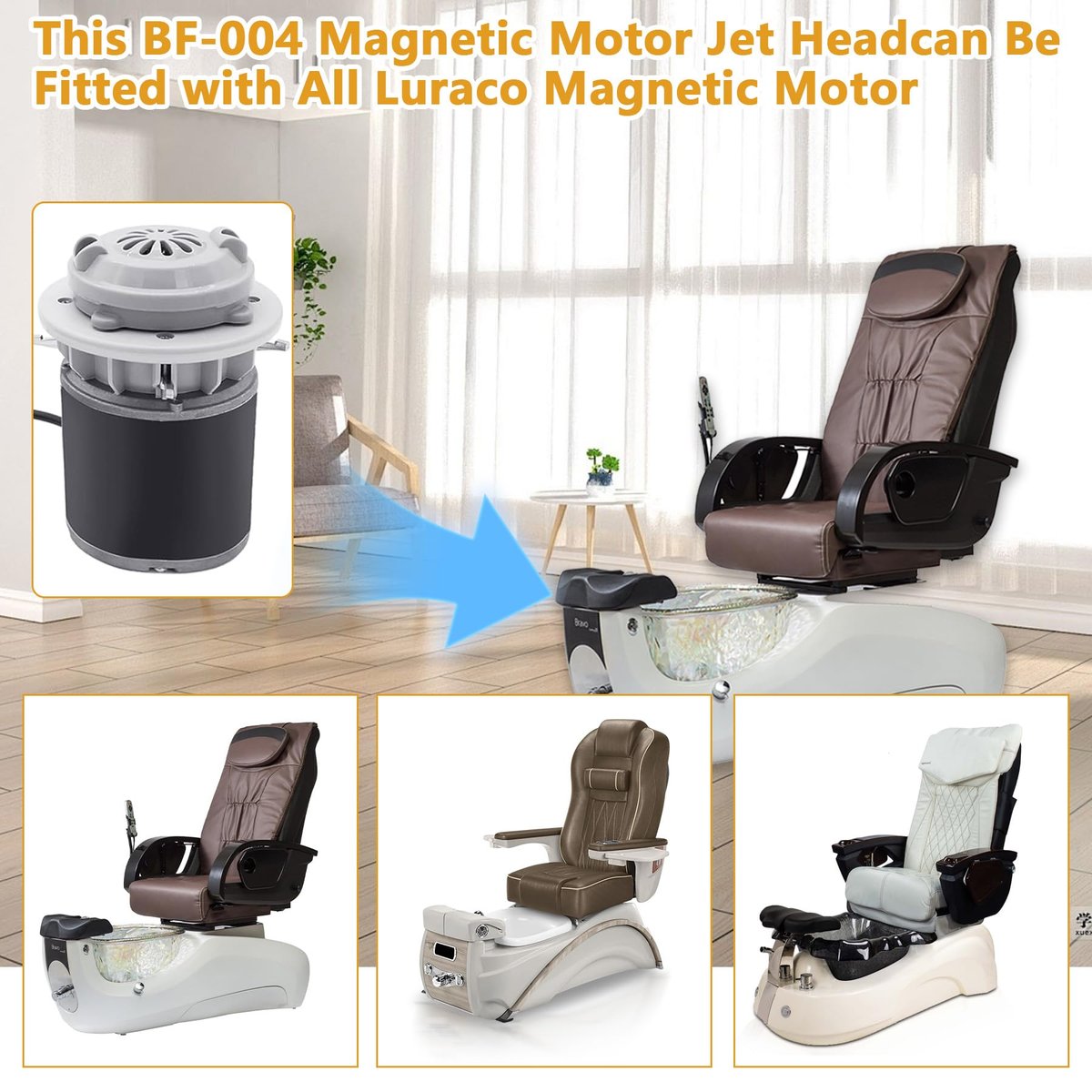 Universal Pipeless Magnetic Jet Head Motor for Pedicure Spa Chair - Replacement Part for LURACO Magnetic Jet with Propeller and Cap Avelisse
