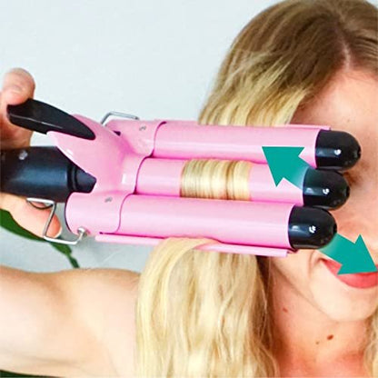 TOP4EVER 3 Barrel Curling Iron - 1 Inch Crimper Hair Tool for Beach Waves, Ceramic, Pink Avelisse