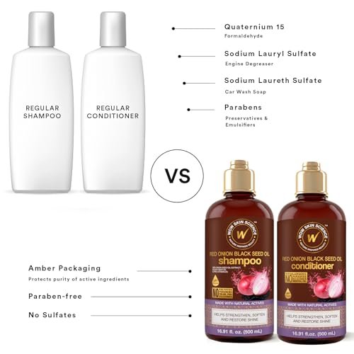 WOW Skin Science Red Onion & Black Seed Shampoo and Conditioner Duo - 16.9 oz Each, Sulfate-Free, Paraben-Free, for Hair Growth and Thickness - görsel 10
