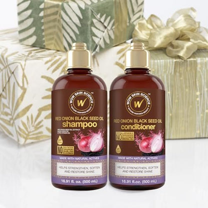 WOW Skin Science Red Onion & Black Seed Shampoo and Conditioner Duo - 16.9 oz Each, Sulfate-Free, Paraben-Free, for Hair Growth and Thickness