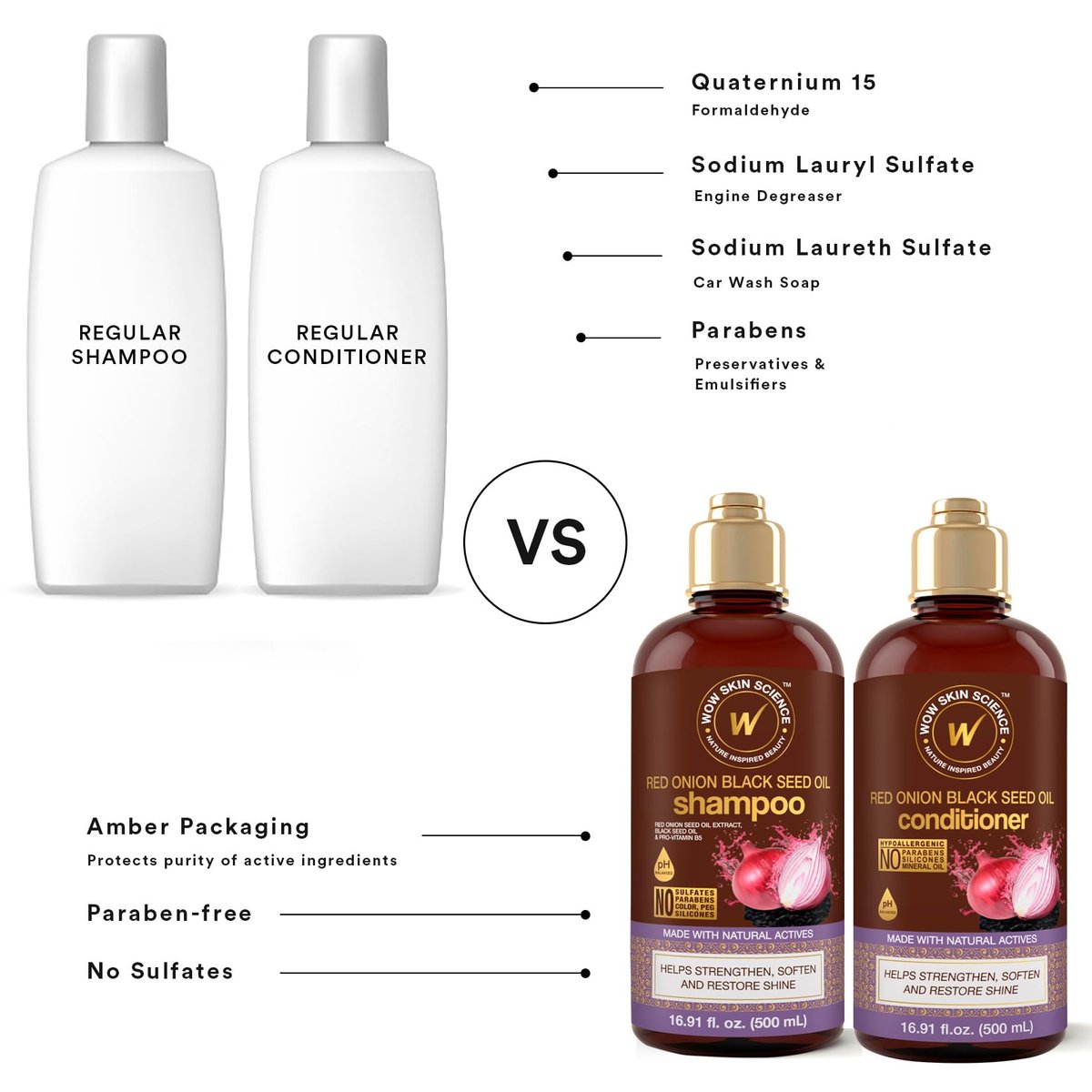 WOW Skin Science Red Onion & Black Seed Shampoo and Conditioner Duo - 16.9 oz Each, Sulfate-Free, Paraben-Free, for Hair Growth and Thickness - görsel 9
