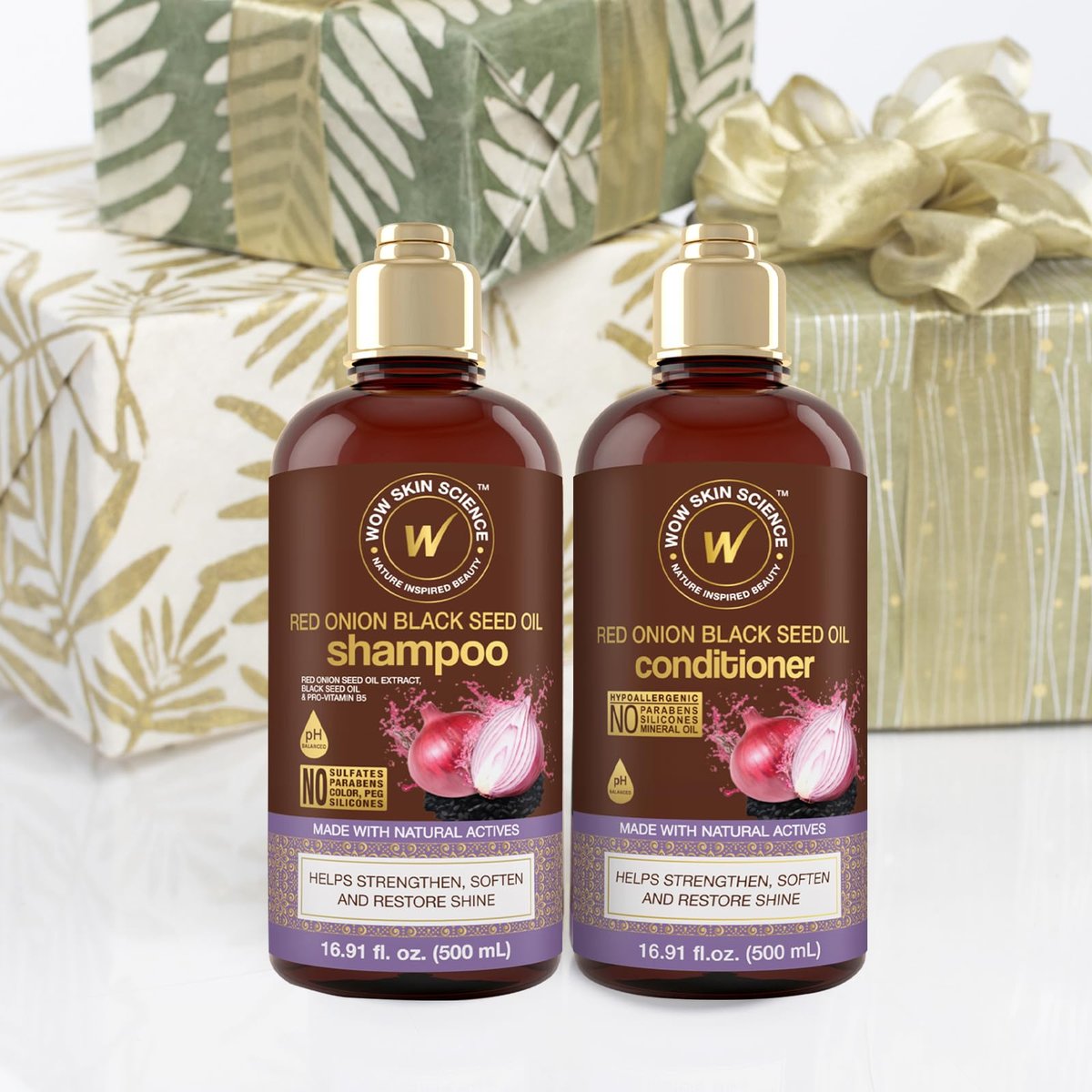 WOW Skin Science Red Onion & Black Seed Shampoo and Conditioner Duo - 16.9 oz Each, Sulfate-Free, Paraben-Free, for Hair Growth and Thickness - görsel 13