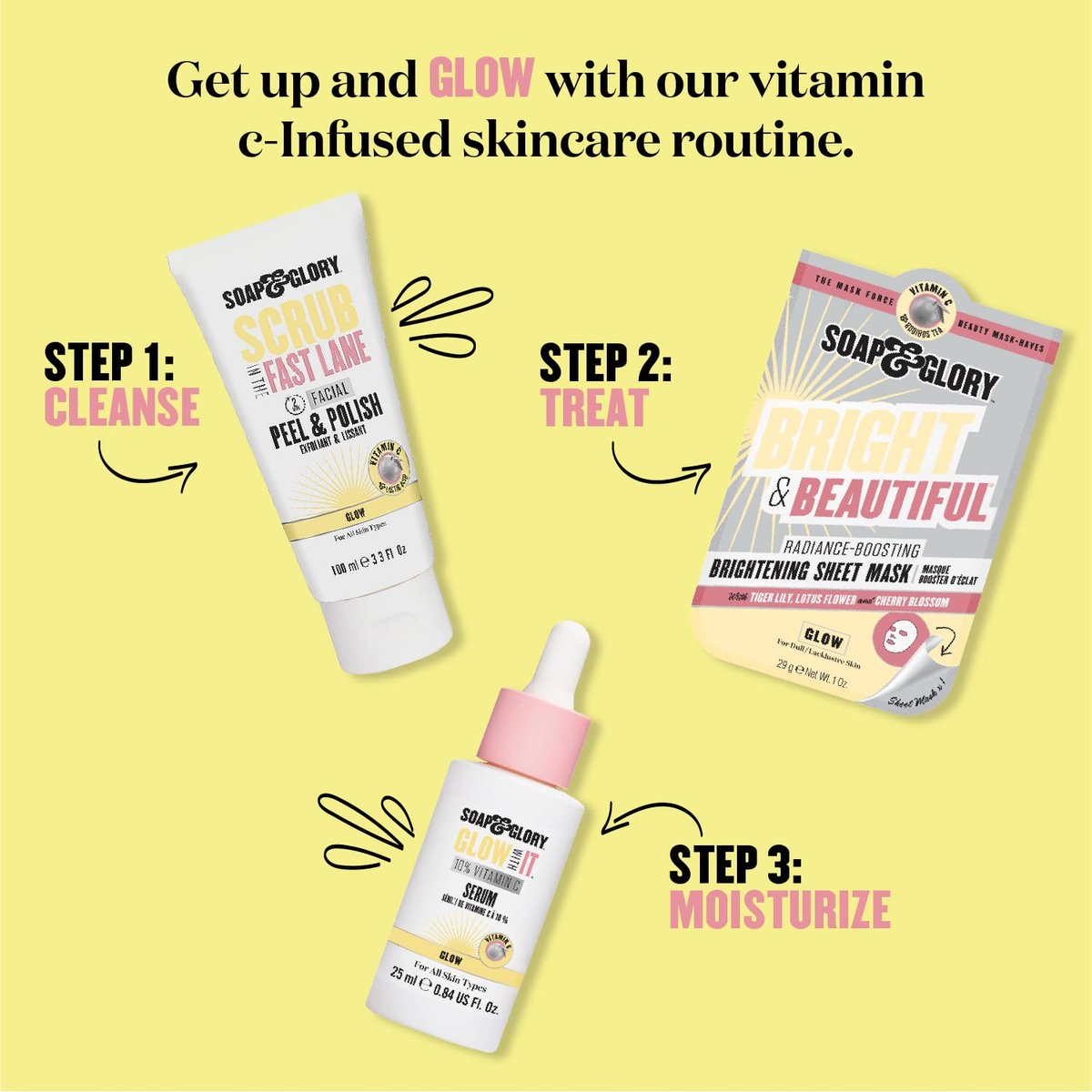 Soap & Glory in The Glow How Vitamin C 5% Glycolic Acid Exfoliating Tonic - Gentle Glycolic Acid Toner with Chamomile Extract - Pore Exfoliating Toner for Brighter, Healthier Skin (200ml) Avelisse