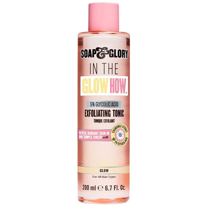 Soap & Glory in The Glow How Vitamin C 5% Glycolic Acid Exfoliating Tonic - Gentle Glycolic Acid Toner with Chamomile Extract - Pore Exfoliating Toner for Brighter, Healthier Skin (200ml) Avelisse