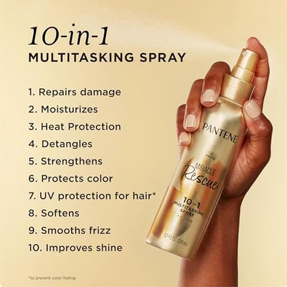 Pantene Miracle Rescue 10in1 Multitasking Spray - Heat Protection, Detangles, Repairs Damaged, Dry Hair, Improves Shine, Leave-In Conditioning Treatment with Keratin and Pro-Vitamin B5, 5.7 oz Avelisse